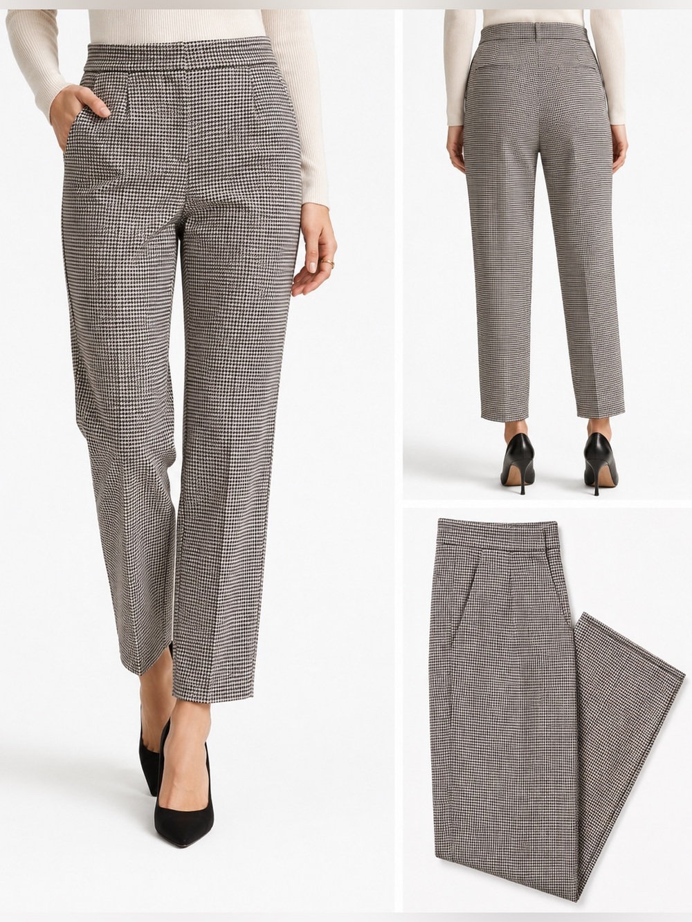 Zara Woman Houndstooth Ankle Straight Leg Pants XS Brown Black